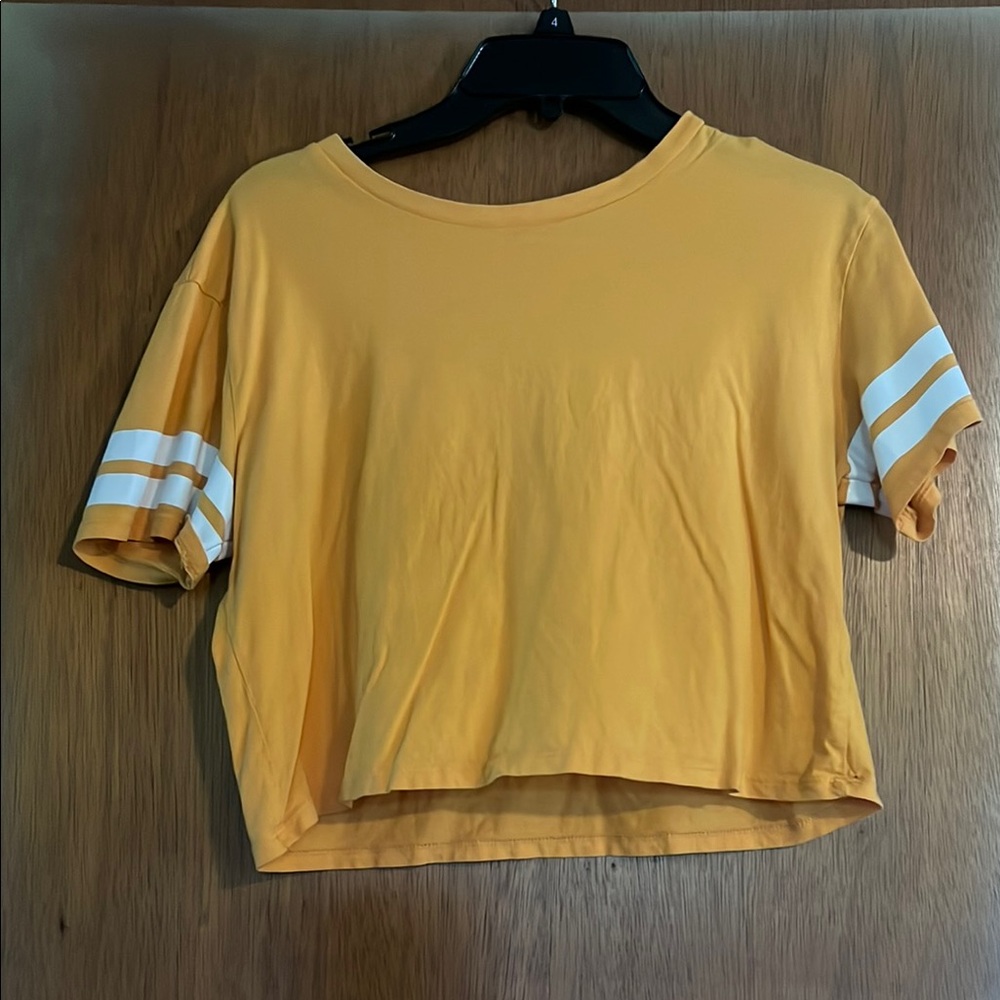 H&M Mustard Cropped Tee with White Stripes